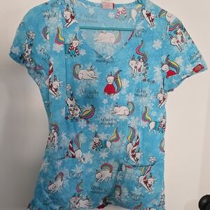 Colorful Winter Cat Print Scrub Top